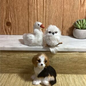 Lot of 3 Faux Fur Ornaments 4” Beagle ,Owl and Swan
